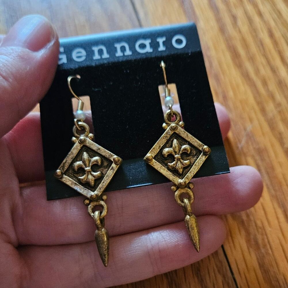 Gennaro Eclectic Bronze-Tone Fleur-De-Lis Dangle Earrings ~ Casual or Formal